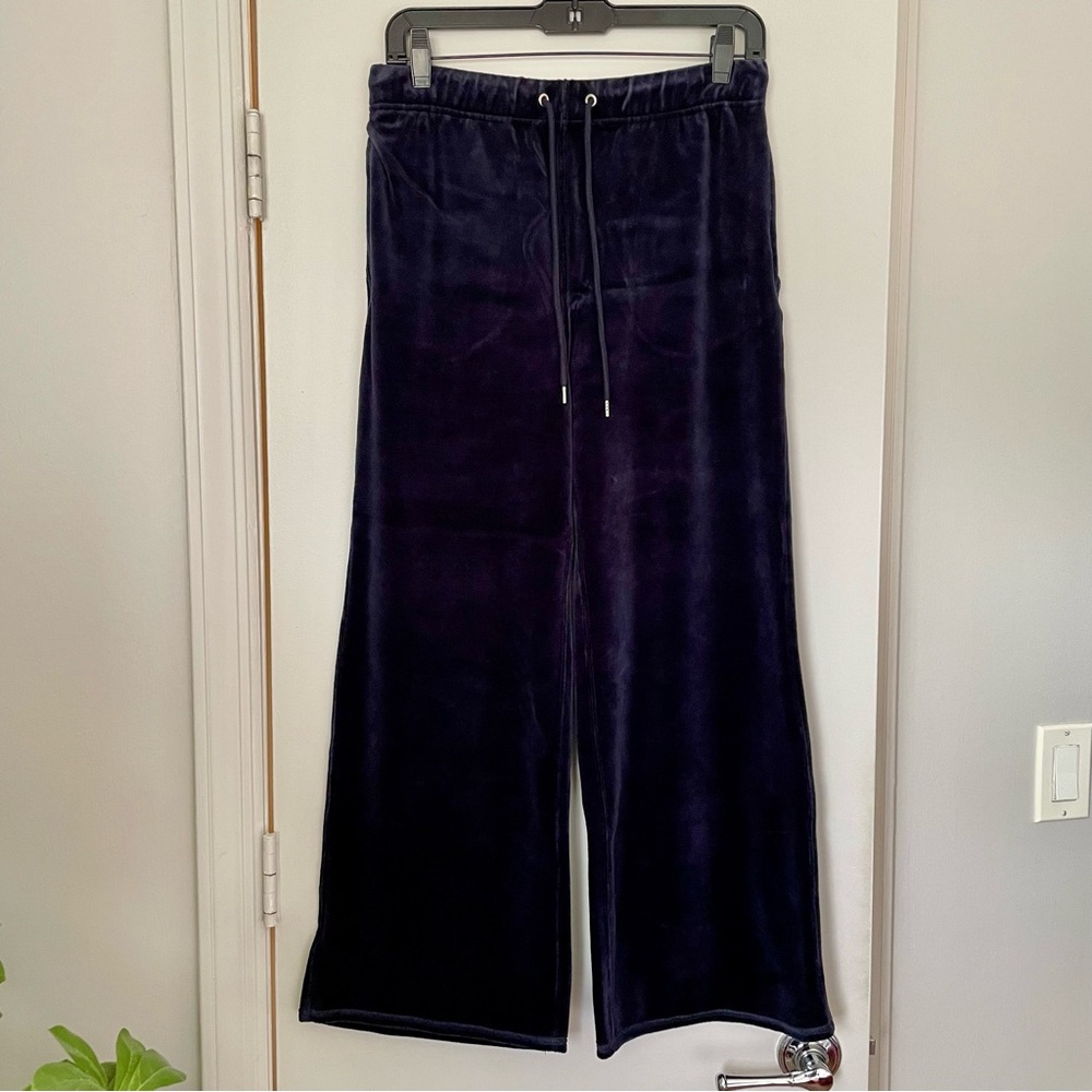 NWOT Nili Lotan Velour Cropped Wide Leg Pants Navy Blue S